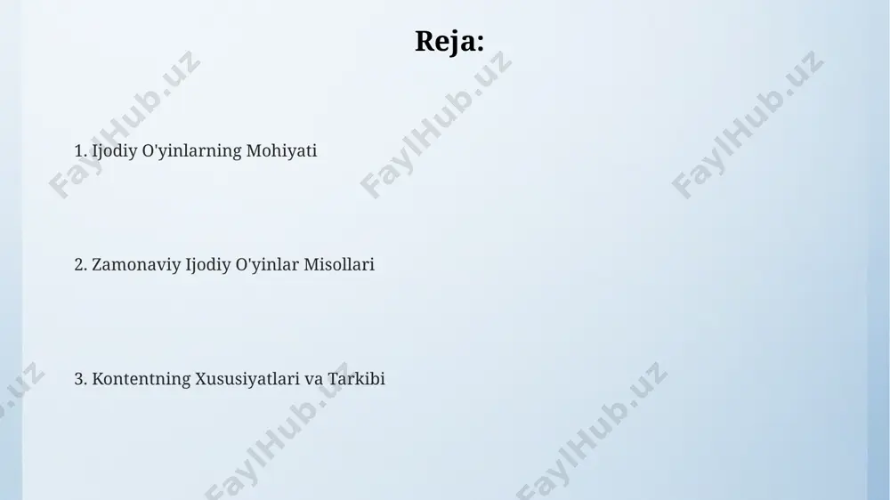 a o'ynashi mumkin. zamonaviy o'yinlar ko'pincha 3d grafikalar, murakkab fizika dvigatellari va real vaqtda hisoblashni talab qiladigan dinamik o'yin jarayonlariga ega bo'lib, unda 100 dan ortiq o'zgaruvchilar o'zaro ta'sir qilishi mumkin. o'yinlarning hikoyalari va personajlari chuqurligi, kenglashtirilgan virtual dunyo, immersiv texnologiyalar (vr/ar) kabi elementlar orqali 10 dan ortiq soatlik o'yin vaqtini ta'minlaydi. ijodiy o'yinlarning ta'rifi ijodkorlikka undovchi o'yinlar, 3 yoshdan 12 yoshgacha bo'lgan bolalar uchun mo'ljallangan holda, tasavvur, muammo yechish va nostandart fikrlash qobiliyatlarini rivojlantirishga qaratilgan bo'lib, turli xil o'quv dasturlari bilan birlashtirilishi mumkin. ijodiy o'yinlarning tarkibiy qismi sifatida ranglar, tovushlar va teksturalar kabi sezgi elementlaridan foydalanish, taxminan 7-8 ta turli xil hissiy tajriba yaratish orqali, bolalarning ijodkorlik va ifoda etish qobiliyatlarini oshiradi. o'yinlarda metafora, allegoriya va simvolizm kabi adabiy vositalar, masalan, 5 ta turli xil rol o'ynash elementlari yoki 10 ta jumboqni hal qilish orqali bolalarning mantiqiy fikrlashini va ijodiy yondashuvini rivojlantirish uchun qo'llaniladi. o'yinning ijtimoiy ta'siri ba'zi o'yinlar, …