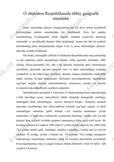 o'zbekiston respublikasida tibbiy geografik masalalar — DOC