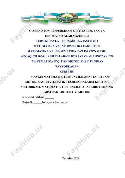 matematik tushunchalarni ta’riflash metodikasi — DOCX
