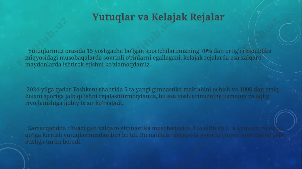 kisda bo'lishi kerak. bunday texnika toshkentdagi sport maktablarida o'rgatiladi. orqa o'girilish texnikasida, tananing 70-80% og'irligi yelka va qo'llarga tushadi, shuning uchun qo'llarni to'g'ri joylashtirish va kurash usullaridan foydalanish muhim ahamiyatga ega. bu andijon viloyati sportchilarining tajribasiga asoslangan. oldinga va orqaga o'girilish: asosiy tushunchalar oldinga va orqaga o'girilishni bajarishda, 30-45 gradus burchak ostida yelkalar va boshning to'g'ri joylashuvi muhim, bu esa toshkentdagi gimnastika maktablarida o'rgatiladi. orqaga o'girilishni muvaffaqiyatli bajarish uchun 7-10 marta mashq qilish, bo'yin mushaklarini kuchaytirish va samarqanddagi sport shifokorining tavsiyalariga amal qilish tavsiya etiladi. to'g'ri bajarilgan oldinga o'girilish 2 soniya ichida amalga oshiriladi va oyoqlarning to'liq tekislanishi 1 ball bilan baholanadi, xalqaro standartlarga ko'ra. oldinga o'girilish texnikasi orqaga o'girilish texnikasida boshning 2-3 soniya davomida yerga tegishi muhim, qo'llarning to'g'ri joylashuvi (elkama-elka kengligi) va samarqanddagi sport zalida o'tkazilgan tadqiqotlar bu texnikaning samaradorligini ko'rsatdi. oldinga o'girilish texnikasini o'zlashtirishda 3-5 marta takrorlash tavsiya etiladi, to'g'ri bajarilishini 10 graduslik burchak ostida kuzatish muhim, …