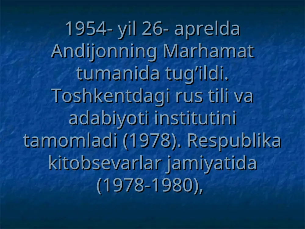 imga yuzlaring tirab, ko'zlarimni bog'lab qo'yding-ku!.. suvpari seni hech kim sevolmaydi meningdek: vaslingga zor bu oshiqlar, ehtimol, poyingga tiz cho'kib yig'lar, ehtimol, lekin sodiq bo'lolmaydi meningdek!.. aldanma yor, aldamchilar makriga, malak bo'lma bevafo ishq shahriga, ular seni bir bossa bas bag'riga, seni hech kim sevolmaydi meningdek. yo'ling kesib o'tsam - o'zim xijolat, uzoqdan bir seni ko'rsam kifoyat, bir nigohing o'zi menga inoyat, seni hech kim sevolmaydi meningdek. joningga jon bo'lmayman-u, sevaman, yoningga bir kelmayman-u, sevaman, ismingni ham bilmayman-u, sevaman, seni hech kim sevolmaydi meningdek. sen ko'kdagi harir ko'ylak, hur-pari, ko'k ko'ldagi tinib qolgan suvpari. muhammadning ko'nglidagi dilbari, seni hech kim sevolmaydi meningdek. uyqudagi qiz qaro yerga qo'yib bosh, bir qizgina uxlaydi. ko'zlariga to'lib yosh, hur qizgina uxlaydi. yotar qurib darmoni, mangu uxlar gul yonoq. ko'ngli to'la armoni, qo'yni to'la qizg'aldoq... bu dunyoda hech sendek qiz yo'q edi, tur, singlim, o'zing orzu qilgandek to'y qilamiz, yur singlim. oy yuzingga bir nafas, …