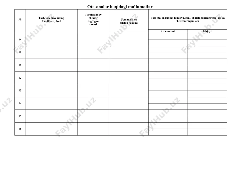 rorati terisi boshi (pedikulyoz) ota-onabilan o’tkazilgan suhbat harorati terisi boshi (pedikulyoz) ota-onabilan o’tkazilgan suhbat harorati terisi boshi (pedikulyoz) ota-onabilan o’tkazilgan suhbat harorati terisi boshi (pedikulyoz) ota-onabilan o’tkazilgan suhbat 1 2 3 4 5 6 7 8 9 10 11 12 13 14 15 16 17 18 19 20 21 22 23 24 25 26 27 28 29 30 tarbiyachining imzosi: filtr___________________________________oyi____________________________________yil t/r tarbiyalanuvchining familiyasi, ismi, sharifi sana: __________ sana: __________ sana: __________ sana: __________ sana: __________ harorati terisi boshi (pedikulyoz) ota-onabilan o’tkazilgan suhbat harorati terisi boshi (pedikulyoz) ota-onabilan o’tkazilgan suhbat harorati terisi boshi (pedikulyoz) ota-onabilan o’tkazilgan suhbat harorati terisi boshi (pedikulyoz) ota-onabilan o’tkazilgan suhbat harorati terisi boshi (pedikulyoz) ota-onabilan o’tkazilgan suhbat 1 2 3 4 5 6 7 8 9 10 11 12 13 14 15 16 17 18 19 20 21 22 23 24 25 26 27 28 29 30 tarbiyachining imzosi: filtr___________________________________oyi____________________________________yil t/r tarbiyalanuvchining familiyasi, ismi, sharifi sana: …