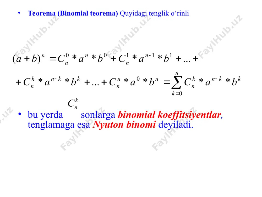 nyuton binomi. polinomial formula. kiritish va chiqarish usuli. rekurent munosabatlar - Page 5