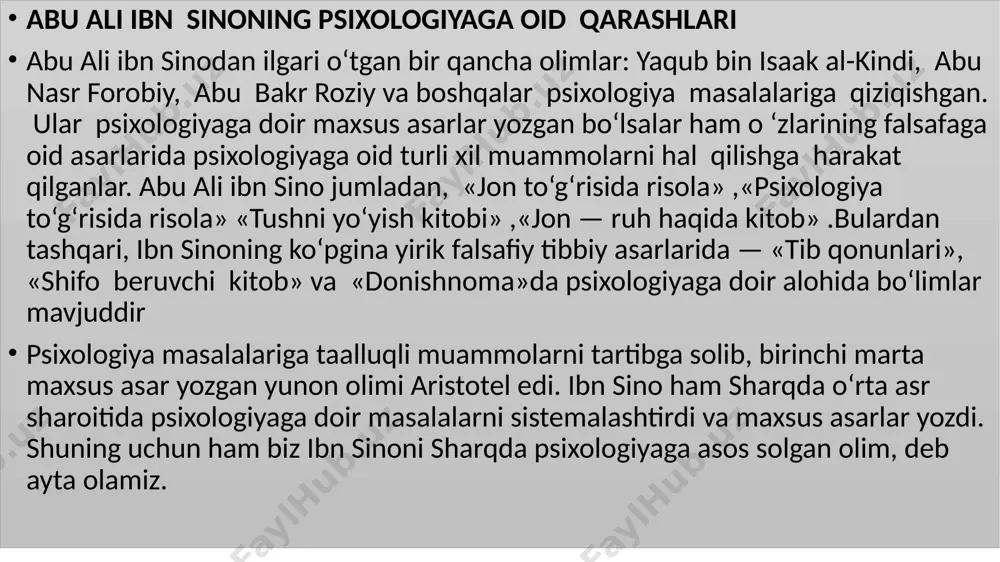 a bemor kimligini biladi, ammo o‘zini o‘zgarganday sezadi, bu ham hamma vaqt bo‘lavermaydi va nimasi o‘zgarganini aniq aytolmaydi. ba’zida kichkina bo‘lib qoldim, qo‘llarim, oyoqlarim uzun deb aytsa, ba’zida tanam katta, vaznim og‘ir, kallam katta bo‘lib qolibdi, deydi. bu holat bosh miyaning organik shikastlanishida va shizofreniyada uchraydi. ichki kasalliklar klinikasida ong to‘xtashi (o‘chishi)bilan o‘tadigan holatlarni uchratish mumkin. bularga quyidagi o‘zgarishlar kiradi. obnubilatsiya (lotincha bulut) — ongning yengil buzilishi, ong bir necha soniya qorong‘ilashib, kichik-kichik bulutchalar singari yengil suzib yuradi. vaqtga, o‘z shaxsiga, tashqi sharoitga nisbatan mo‘ljal buzilmaydi, og‘riqli buzilishdan keyin xotiraning yo‘qolishi kuzatilmaydi. image1.png image2.png image3.png image4.png image5.png /docprops/thumbnail.jpeg