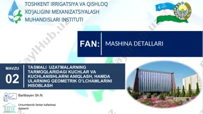 tasmali uzatmalarning tarmoqlaridagi kuchlar va kuchlanishlarni aniqlash, hamda ularning geometrik o’lchamlarini hisoblash — PPT