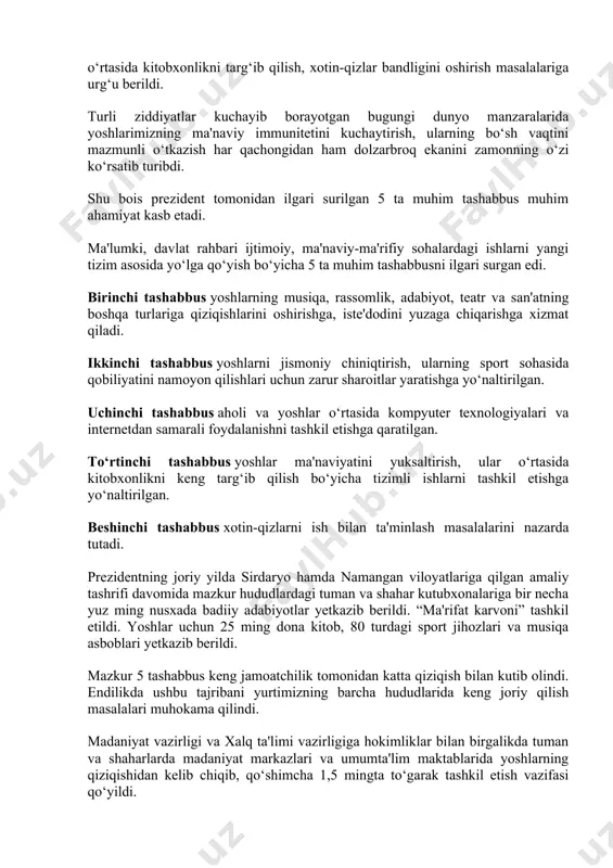 sidan ajragan, mehrga muhtoj bolalarni qo‘llab-quvvatlash, ularning ta’lim-tarbiya olishi, ish joyi va uyiga ega bo‘lishi, jamiyatda munosib o‘rin topishi, “mehribonlik uylari”, maxsus maktab-internatlar va “bolalar shaharchasi”ning moddiy-texnik bazasi, kadrlar salohiyatini mustahkamlashga jiddiy e’tibor berilmoqda. “mehribonlik uylari” va maxsus maktab-internatlarda ta’lim-tarbiya samaradorligini oshirish bo‘yicha yangi tizim joriy etildi. ana shunday o‘quv-tarbiya muassasalari tarbiyalanuvchilarining muammolarini o‘rganish hamda hal etish, ularning orzu-istaklarini ro‘yobga chiqarish bo‘yicha yangi tizim – “mehr daftari” joriy etildi. shuningdek, yetim va ota-ona qaramog‘idan mahrum bo‘lgan bolalarni uy-joy bilan ta’minlash tartibi belgilandi. unga ko‘ra, o‘ziga biriktirilgan uy-joyga ega bo‘lmagan va turar joyga muhtoj sifatida hisobda turgan ana shunday bolalarga ular 18 yoshga to‘lgan yili umumiy maydoni 25 kvadrat metrdan kam bo‘lmagan 1 xonali, voyaga yetgan bolalar o‘rtasida nikoh tuzilgan holatlarda esa 50 kvadrat metrdan kam bo‘lmagan 2 xonali kvartiralar ajratiladi. mamlakatimizda ehtiyojmandlarga ijtimoiy yordam ko‘rsatishning keng qamrovli mexanizmi yo‘lga qo‘yilmoqda. prezident farmoniga muvofiq, ijtimoiy yordamning barcha turlarini bir xil mezon …