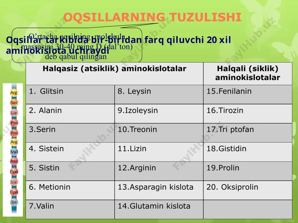 oqsillar. aminokislotalar. umumiy tushuncha - Page 4