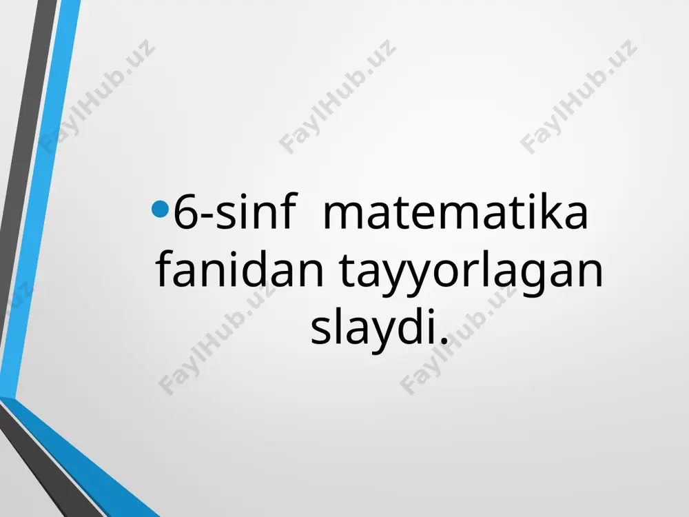 sonlarni ayirish manfiy sondan musbat sonni ayirish uchun bu sonlarning modulini qo’shish va oldiga “-” ishorasini qo’yish kerak manfiy sondan manfiy sonni ayirish uchun quyidagi tenglikdan foydalanish kerak a-(-b)=a+b -4-8=-12 -3,5-8,2=-11,7 -4-(-8)=4 3,5-(-8,2)=11,7 mustahkamlash: 4) 3,71+((-2,71)+9)=3,71+6,29=10 6) 43,1-((7,8-(-23,1))=43,1-30,9=12,2 1209 misol tenglamani yeching: 1) 10+x=-20+(-5) 3) -16-x=32-(-12) 10+x=-25 -16-x=44 x=-25-10 x=-16-44 x=-35 x=-60 uyga vazifa 1210-1211 masalalarni yechish e’tiboringiz uchun rahmat image12.wmf oleobject1.bin image8.png image13.jpeg image14.jpeg image15.jpeg image16.wmf image17.wmf image18.png oleobject2.bin oleobject3.bin oleobject4.bin image19.wmf image20.png image2.jpeg image10.jpeg image11.jpeg image4.jpeg image5.jpeg image6.png image9.jpeg a a /docprops/thumbnail.jpeg