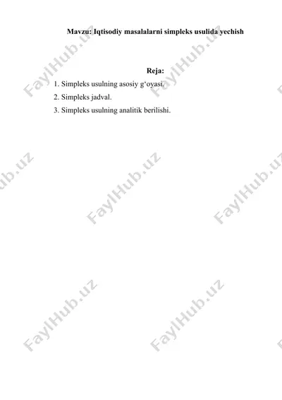 iqtisodiy masalalarni simpleks usulida yechish — DOCX