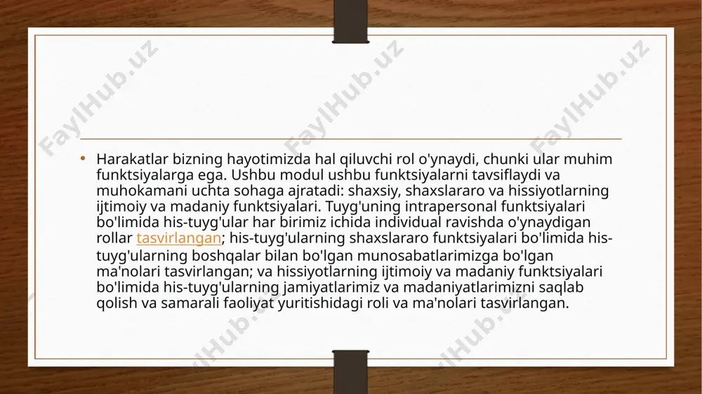 zga bevosita ta’sir etayotgan narsa va hodisalarni tartibga solinib, yaxlit, bir butun holda aks ettirilishi. idrok narsa va hodisalarning ayrim xususiyatlarini aks ettiruvchi sezgilardan faarq qiladi. lekin idrok narsa ayrim sezgilarning oddiy yig‘indisidan iborat emas. idrok hissiy bilishning yangi, yuqori bosqichidir. idrok jarayonining o‘ziga xos xususiyatlari mavjud. bular: idrokning predmetligi, yaxlitligi, ma’lum tartibda tuzilishi, konstantligi, anglanganligi. idrokning predmetliligi. idrokning predmetliligi ob’ektivlash ham deyiladi va tashqi olamdan olingan ma’lumotlarni shu olamning o‘ziga qaratishida ifodalanadi. tashqi olamdan kelayotgan ma’lumot, obraz (masalan, o‘qilayotgan kitobning tasviri) bizning sezgi organlarimizda emas (ko‘z ichida emas), balki bizning tanamizdan tashqarida, idrokning konstantligi va anglanganligi. idrok qilinayotgan tashqi olam, muhit doimo o‘zgarishda, turli holatlarda, turli sharoitlarda namoyon bo‘ladi. turlicha yorug‘likda, fazoda turli holatlarda, turli masofda bo‘ladi. bunday omillar ta’siri ostida ko‘z sezgi organlarimizga kelayotgan ma’lumotlar turlicha bo‘ladi, ularni idrok qilish ham turlicha bo‘lishi kerak. ammo bizning pertseptiv (idrok qilish) tizimimiz bo‘layotgan o‘zgarishlarni to‘g‘rilash, tiklash qobiliyatiga ega. shu tufayli …