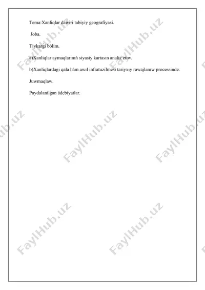 xanliqlar dawiri tabiyiy geografiyasi — DOCX