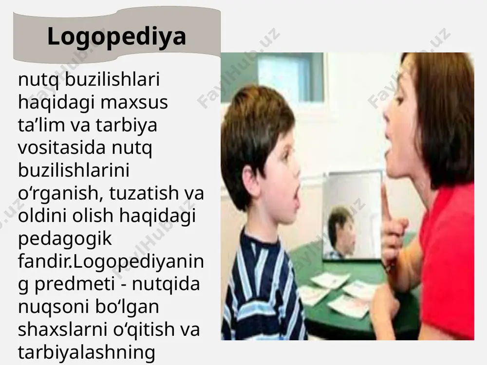 gsiz, sirg‘aluvchi va shovqinli tovushlarni ajrata olmaydilar. bu qiyin­chi­liklar natijasida tovushlarning to`g`ri talaffuzi uzoq vaqtga cho‘zilib ketadi. shu bilan birga, tovushlar talaffuzidagi kamchiliklar, ayniqsa tovushlarni almashtirish hollari, o`z navbatida, fonematik eshituvning shakllanishining qiyinlash­tiradi va kelgusida nutqning umumiy rivojlanmaganligiga va o‘qish-yozishda buzilishlar bo‘lishiga sabab bo‘ladi. dislaliya artikulyatsion apparat a’zolarining (til, lab, pastki jag`) harakatchanligidagi kamchiliklar natijasida ham sodir bo`ladi. bu hol bolaning tilni kerakli holatda ushlab tura olmasligi yoki bir harakatdan ikkinchi harakatga tez o`ta olmasligida namoyon bo`ladi. dislaliya turlari va uning namoyon bo`lishi dislaliya turlari. tovushlarni noto`g`ri talaffuz etish ona tilida hamma tovushlarda uchratish mumkin. tovushlar talaffuzining buzilishi asosan artikulyatsion jihatdan talaffuz qilish qiyin bo‘lgan: sonor (r, l), sirg‘aluvchi (s, z,) va shovqinli (sh, j, ch), til orqa (k, g) tovushlarida uchraydi. buzilgan tovushlarning soniga qarab dislaliya yana oddiy va murakkab turlarga bo‘linadi. agarda to‘rtta tovush talaffuzida kamchilik bo‘lsa-oddiy dislaliya, agar beshta va undan ortiq tovush talaffuzida kamchilik bo`lsa, bu-murakkab …
