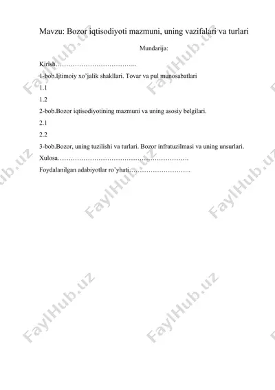 bozor iqtisodiyoti mazmuni, uning vazifalari va turlari — DOCX