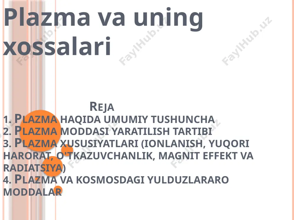 sitilganda, atomlar odatda g'oyavi holatda bo'lib qoladi, ammo yuqori haroratda atomlar energiya olib boradi va plazma hosil bo'ladi. 2. elektr energiya: elektrlar shu turi pardasida yuqori intensiv energiya foydalaniladi. elektr yorug'lik (spark), lazer yoki elektromagnit radiatsiya plazmani ichkariga energiya ni amalga oshiradi. 3. kimyoviy protsesslar: kimyoviy protsesslar asosan gazlar orasidagi aldovlardan hosil bo'ladi. debyut bosqichida, havoning molekulalari ionlashganda, plazma hosil bo'ladi. plazma xususiyatlari (ionlanish, yuqori harorat, o'tkazuvchanlik, magnit effekt va radiatsiya) plazma, normal holatdagi moddalar bilan taqqoslanib, bir necha eng muhim xususiyatlariga ega: 1. ionlanish: plazma yuqori harorat va energiya darajasiga ega bo'lgani uchun atomlar elektronlarini yo'qotadi va ionlar hosil bo'ladi. bu ionlashuv prosessi plazmaning elektr o'tkazuvchanligi va yuqori elektr maydon kuchiga ega bo'lishini ta'minlaydi. 2. yuqori harorat: plazma odatda yuqori haroratlarda paydo bo'ladi, shuningdek, quyidagi sabablarga ko'ra yuqori chiziqda haroratga ega bo'lishi mumkin: elektronlarning shakllanishi, o'zaro ta'sir, ionshunoslik va molekulalar orasidagi ziddiyatlar. 3. o'tkazuvchanlik: plazma, elektr o'tkazuvchanligi xususiyatiga ega …