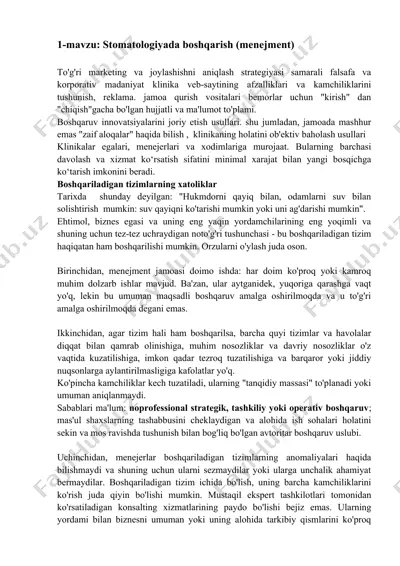 stomatologiyada boshqarish (menejment) — DOCX