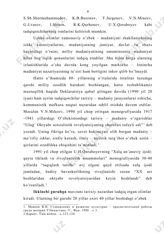 asalan, n.oydinov yozadi: “asrimizning 20-30 yillarida o’zbekiston tasviriy san’ati alohida uslubiy izlanishlar evaziga rivoj topa boshladi.”2 “shu davrda xalqimiz hayotining rang – barang qirralarini o’zida aks ettirgan yangi estetik dunyoni kashf etish boshlandi.”3 baholangki, usha yillari milliy – ma’naviy san’at turlari ___________________________ 1.hamidov h. o’zbek an’anaviy qo’shiqchilik madaniyati tarixi.-t.: o’qituvchi, 1996; oydinov n. o’zbekiston tasviriy san’ati tarixidan lavhalar. –t.: o’qituvchi, 1997; хушбеков аю из истории кулътурного строителъства в годқ первой пятилетки. – самарқанд 1959. 2.oydinov n.o’zbekiston tasviriy san’ati tarixidan lavhalar.–t.:o’qituvchi,1997. 55b. 3. o’sha joyda. – 54 b (kitob yozish va bezatish san’ati, beshikchilik, ganch va b.) bilan shug’ullangan katta tajribali ijodrokorlar eskilik tarafdorlari shiori ostida ta’qibga olingan, surgun va qatag’on qilingan. keyingi yillarda mavzumizga oid tarixchi – olimlarning bir qator asarlari nashr etildiki, ular muammoning qanchalik dolzarb bo’lib qolayotganidan darak beradi. d.alimova, b. ahmedov, x.ziyayev, a.x.choriyev, b.v.hasanov, v.a.gentshke, a.a.golovanov, m.i.inatov, i.tursunov, h.uzoqov, q.ergashev, r.sharipov, r.shamsutdinov, x.sodiqov, p.ravshanov kabi tarixchi olimlarimiz …