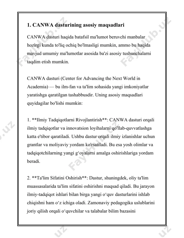 ydalanuvchilarga taqdim etayotgan imkoniyatlar haqida ma'lumotlar quyidagilardan iborat: 1. **avtomatlashtirish va boshqaruv**: canwa dasturi foydalanuvchilarga ishlab chiqarish jarayonlarini avtomatlashtirish va boshqarishni osonlashtiradi. buning orqali mehnat unumdorligi oshiriladi va inson omilidan kelib chiqadigan xatolar kamayadi. 2. **ma'lumotlarni yig'ish va tahlil qilish**: dastur foydalanuvchilari ishlab chiqarish jarayonida to'plangan ma'lumotlarni yig'ish va tahlil qilish imkoniyatiga ega bo'ladilar. ushbu jarayon orqali ular samaradorlikni oshirish va xarajatlarni kamaytirish yo'llarini aniqlashlari mumkin. 3. **integratsiya imkoniyatlari**: canwa dasturi turli tashqi tizimlar va ilovalar bilan integratsiya qilish imkonini beradi, shu sababli foydalanuvchilar barcha ma'lumotlarni bir joyda to'plab, ularni yagona platformada boshqarishi mumkin. 4. **rejalashtirish va nazorat qilish**: dastur loyihani rejalashtirish va uning bajarilishini nazorat qilish jarayonlarini soddalashtiradi. bu esa o'z navbatida vaqt va resurslar tejalishi, loyihaning o'z vaqtida bajarilishiga yordam beradi. 5. **tezkor qaror qabul qilish**: dastur, yig'ilgan real vaqt ma'lumotlari asosida, tezkor qarorlar qabul qilish uchun foydalanuvchilarga yordam beradi. bu esa o'z navbatida faoliyatni yanada tez va …