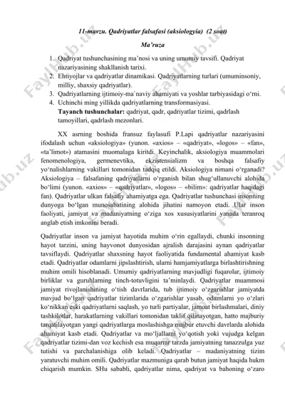 qadriyatlar falsafasi (aksiologyia) — DOC
