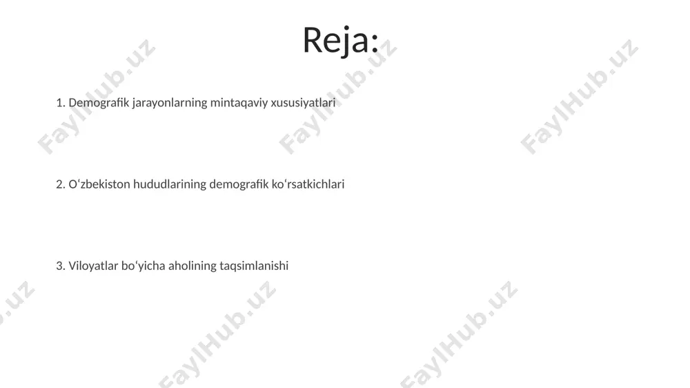 ni tasdiqlaydi. oʻzbekiston hududlarining demografik xususiyatlari andijon viloyati, 2022-yilgi ma'lumotlarga ko'ra, o'zbekistonning eng zich aholi joylashgan hududlaridan biri hisoblanadi, har kvadrat kilometrga 300 dan ortiq kishi to'g'ri keladi. qoraqalpog'iston respublikasida tug'ilish ko'rsatkichi o'zbekistonning boshqa hududlariga nisbatan yuqori bo'lib, o'rtacha 25 promille atrofida. migratsiya jarayonlari хоразм ва бухоро вилоятларидан россия ва қозоғистонга меҳнат миграцияси даражаси 2010 йиллардан бери 30% га камайган, бу ички миграциянинг ўсиши билан изоҳланади. тошкент шаҳрига 2022 йилда 150 000 дан ортиқ мигрантлар келиб, асосан, қишлоқ жойлардан бўлган иш изловчи ёшлар ташкил этган. бу шаҳар инфратузилмасига жиддий юклама туғдирган. jinsiy tarkib toshkent shahri aholisining jinsiy tarkibida 2021-yil ma'lumotlariga ko'ra erkaklar va ayollar soni nisbatan teng taqsimlanib, 0,5% farqni tashkil etdi. qoraqalpog'iston respublikasida 2022-yilgi ma'lumotlarga ko'ra, 1000 erkakka 1050 ayol to'g'ri keladi, bu respublika bo'yicha ayollar ustunligini ko'rsatadi. тошкент шаҳри ва унинг атрофидаги вилоятларда аҳолининг зичлиги юқори бўлиб, 1 км²га 5000 кишидан ортиқни ташкил этади, бу эса миграция ва …