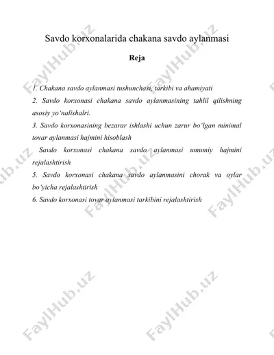 savdo korxonalarida chakana savdo aylanmasi — DOC