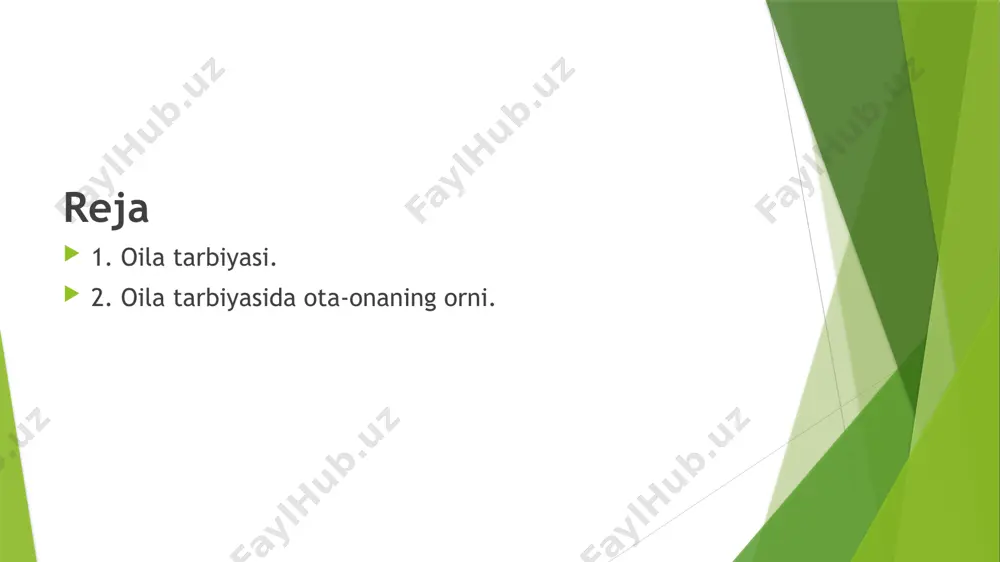 ajang, serjaxl, qoʻpol, dagʻal boʻlib qoladi, kattalarga ishonmay qoʻyadi, oʻqishi pasayib ketadi. oila tarbiyasida otaning obroʻsi katta ahamiyatga ega. oila tarbiyasida maktab va ota-onalar oʻrtasidagi taʼlimtarbiyaga oid birgalikdagi ishlari katta ahamiyatga ega. otaonalarning oʻqituvchilar bilan boʻlgan uchrashuvlarida aytilgan fikrlar, ayniqsa qimmatlidir. chunki ular oʻz farzandlari toʻgʻrisida koʻproq narsalarni bilib oladilar. shuning uchun bola tarbiyasining tub mohiyatini tushungan har bir ota-ona oila bilan maktab oʻrtasidagi hamkorlikni mustahkamlashga intiladi. bola maktabni tamomlagunga qadar otaona maktab bilan yaqin aloqa oʻrnatishi, farzandining darslarini oʻzlashtirishi, xulq-atvoridan xabardor boʻlib turishi, tarbiya masalalarida oʻqituvchi, sinf rahbari bilan maslahatlashib turishi, bolaning darsdan soʻng nima bilan mashgʻulligi haqida oʻqituvchi va sinf rahbarini xabardor qilib turishi lozim. oila tarbiyasida ota-onalarning mahalla faollari, mehnat faxriylari bilan hamkorliklari ham muhim image1.jpeg image2.jpeg image3.jpeg /docprops/thumbnail.jpeg