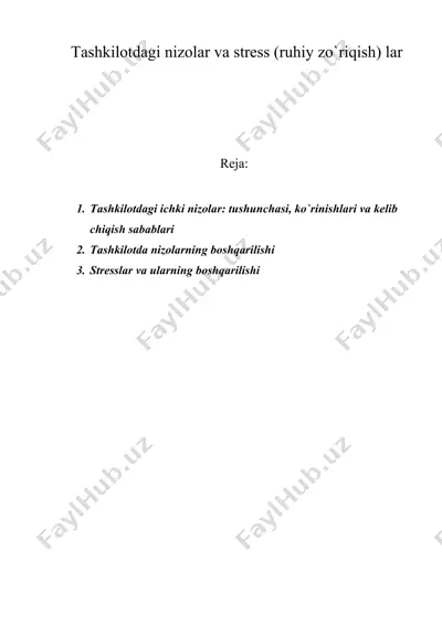 tashkilotdagi nizolar va stress (ruhiy zo`riqish) lar — DOC