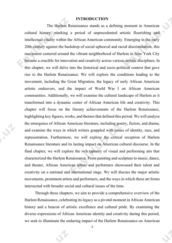 andscape of harlem as it transformed into a dynamic center of african american life and creativity. this chapter will focus on the literary achievements of the harlem renaissance, highlighting key figures, works, and themes that defined this period. we will analyze the emergence of african american literature, including poetry, fiction, and drama, and examine the ways in which writers grappled with issues of identity, race, and representation. furthermore, we will explore the critical reception of harlem renaissance literature and its lasting impact on american cultural discourse. in the final chapter, we will explore the rich tapestry of visual and performing arts that characterized the harlem renaissance. from painting and sculpture to music, dance, and theater, african american artists and performers showcased their talent and creativity on a national and international stage. we will discuss the major artistic movements, prominent artists and performers, and the ways in which these art forms …