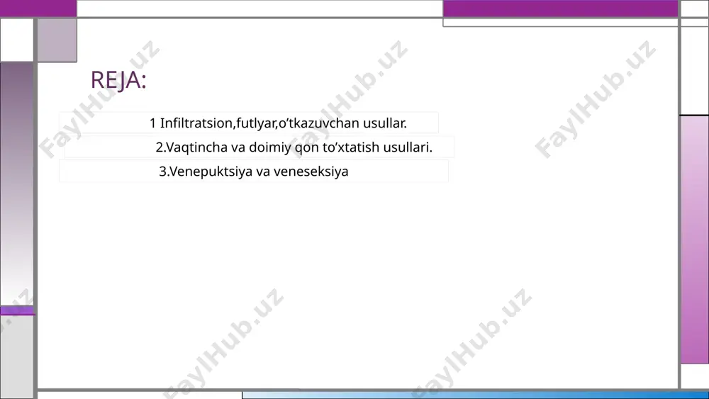 liklar oqibatida yuzaga keladi. arterial (arteriya tomirlaridan och qizil rangdagi qon otilib chiqadi), venoz (vena tomirlaridan qoramtir qon оqadi), kapillyarlar va parenximatoz aʼzolar (jigar, taloq, buyrak va boshqalar)dan qon ketadi qon ketishi tezligi shikastlangan tomirlarning kattakichikligi va uning devorlari holatiga bogʻliq. qon birorta aʼzo (meʼda, ichak, miya va boshqalar)ga yoki tashqariga oqadi. qon qusish, qon tuflash, qon siyish, plevra va qorin boʻshligʻida qon toʻplanishi, bachadondan qon ketishi va boshqa ham qon ketishi turlaridan. arteriyadan qon ketishi juda xavfli, bunda qon tomirdan bosim bilan otilib chiqadi. bolalar va qariyalarda qon yoʻqotish ayniqsa xavfli. ayollarda qon yoʻqotish erkaklarga nisbatan yengilroq kechadi. qon ivishining pasayishi bilan kuzatiladigan baʼzi kasalliklarga (gemofiliya, nur kasalligi) duchor boʻlgan odamlarda qon koʻp ketmasa-da, qon ketishi jarayoni uzoq davom etishi tufayli xavfli boʻladi. qon ketishi tashqi (qon teridagi jarohat orqali tashqariga chiqadi) va ichki (qorin, koʻkrak, kalla suyagi boʻshliqlari va boshqalar) boʻlishi mumkin. venepunksiya (venalar va lot. punctio — …