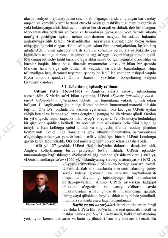arafdori edilar.ular ozodlik biznesga juda yaxshi ta’sir ko’rsatishga ishonardi. erkinlik, ayniqsa iqtisodiy erkinlik sharoitida, iqtisodiyot ko’p funksiyalarni bajara olishiga katta ta’sir ko’rsatadi. jismoniy shaxslar va biznes sohadagilarning tasdiqlashlaricha savdo hokimiyat aralashuvlaridan xoli bo’lishi kerak. klassiklar esa siyosiy va iqtisodiy ozodlik ajralmas va bir-birini to’ldirib turadi deb ta’kidlashgan. garchi klassiklar o’zlarining ilk qarashlarida iqtisodiy jarayonlarni uyg’un holda ishlashini targ’ib qilsalarda, ular jamiyatdagi yer-mulk egalari va iqtisodiy o’sish va o’zganishdan foyda oluvchi va shuni yoqlovchilar o’rtasidagi ixtiloflardan juda yaxshi xabardor edilar. kapitalizmning yakuniy tendensiyalari smit va rikardo tomonidan ko’rib chiqilgan bo’lib, ular shu qadar mos bo’lmagan natijaga olib keldiki, bundan iqtisodiyot samarasiz ilm deb atalishiga olib keldi. maltus aholi nazariyasi masalasini ko’tarib, iqtisoddagi o’zaro tenglik tabiati muammosini ham o’rtaga tashladi. shuning uchun, zamonaviy ortodoksal (bir ta’limotga berilgan, undan qaytmaydigan) va getrodoksal (turlu ta’limotlarga amal qiladigan) bo’ladi. 1776-1870 yillar oralig’idagi davr mobaynida klassik g’oyalar taraqqiy etdi. bir tarafdan, ko’pchilik tomonidan me’yoriy deb qabul …