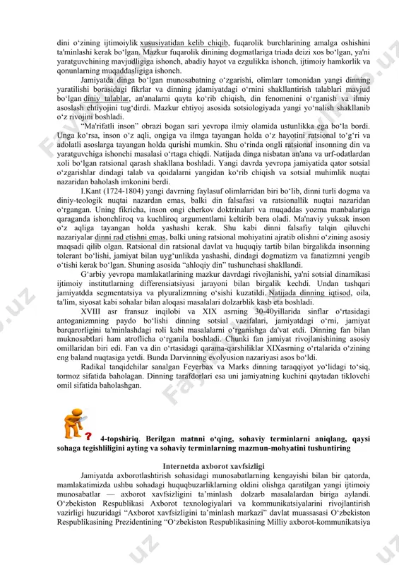 oralari, hokimlar faoliyati haqida haqqoniy ma’lumotlarni to‘plab, to‘g‘ridan-to‘g‘ri dargohga yuborish imkoniga ham ega bo‘lganlar. shu tariqa oliy hukmdor joylardagi bor ahvoldan voqif bo‘lib turgan va tegishli choralar ko‘rgan. 6. saroy ish boshqaruvchisi devoni. dargoh ta’minoti bilan bog‘liq sarf-xarajatlar ustidan nazorat olib borish shu devonga yuklatilgan. 7. davlat mulklari devoni hukmdor sulolaga tegishli mol-mulk boshqaruvi, nazorati, hisob-kitobi bilan shug‘ullangan. 8. muxtasib devoni jamiyat va davlat hayotida muhim o‘rin egallab kelgan xizmatlar sirasiga kirgan. uning xizmatchilari qiladigan asosiy ish shahar va qishloqlarda, ko‘cha va bozorlarda tartibni nazorat qilish, diniy marosimlarni amalga oshirishda chegaradan chiq-maslikni ta’minlash, savdo-sotiq ishlarida xaridorlarga xiyonat qilmaslik, mahsulotlar sifatini qat’iy ko‘rsatilgan darajada tutishni tekshirish, narx-navoni belgilangan miqdordan (ayniqsa go‘sht, non kabi birlamchi ozuqalarga) oshirmaslikni nazorat qilishdan iborat bo‘lgan. bunday mas’uliyatli vazifaga ko‘pchilikning e’tiborini qozongan, hammaga birday turadigan kishilar tayinlangan. 9. vaqflar devoni, ya’ni turli yo‘llar bilan diniy muassasalar ixtiyoriga o‘tkazilgan mol-mulk, yer-suv ishlari bilan shug‘ullanuvchi vazirlik. 10. qozilik ishlari …
