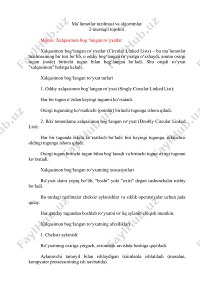 xalqasimon bog‘langan ro‘yxatlar — DOCX