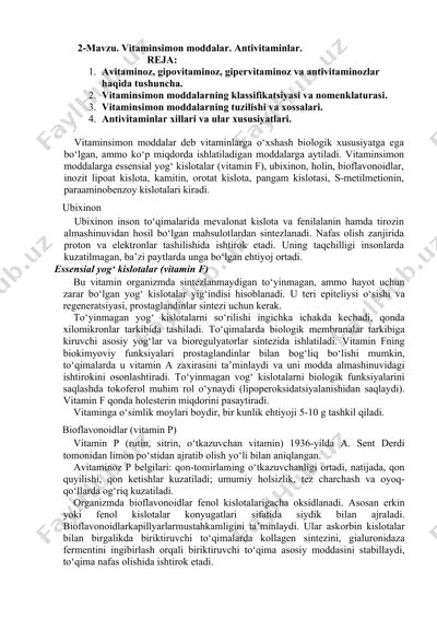 vitaminsimon moddalar. antivitaminlar — DOCX