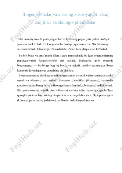 biogeotsenozlar va ularning xususiyatlari. oziq zanjirlari va ekologik piramidalar — DOCX