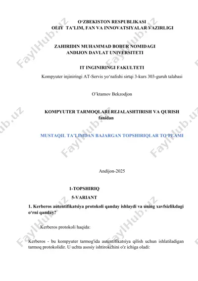 kerberos autentifikatsiya protokoli — DOCX