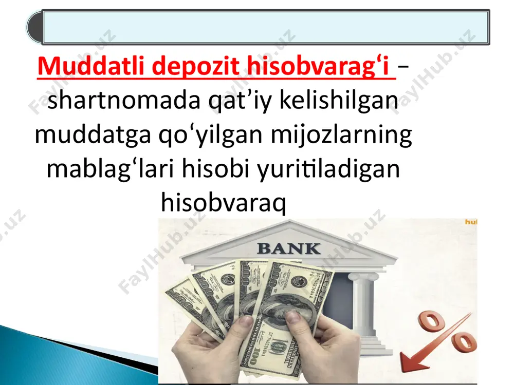 i tadbirkorlarning muddatli depozitlari 13 20696 boshqa mijozlarning muddatli depozitlari talab qilib olinguncha saqlanadigan depozitlar(tqosd) bo‘yicha foizli xarajatlar № hv. mazmuni 1 50100 talab qilib olinguncha saqlanadigan depozitlar(tqosd) bo‘yicha foizli xarajatlar 2 50101 hukumatning budjetdan tashqari mablag‘lari asosidagi tqosd bo‘yicha foizli xarajatlar 3 50103 respublika budjetidan moliyalashtiriladigan budjet tashkilotlarining budjetdan tashqari mablag‘lari asosidagi tqosd bo‘yicha foizli xarajatlar 4 50104 mahalliy (tuman/shahar viloyat yoki qoraqalpog‘iston respublikasi) budjet hisobidan moliyalashtiriladigan budjet tashkilotlarining budjetdan tashqari mablag‘lari asosidagi tqosd bo‘yicha foizli xarajatlar 5 50106 jismoniy shaxslarning tqosd bo‘yicha foizli xarajatlar 6 50108 xususiy korxonalar, xo‘jalik shirkatlari va jamiyatlarning tqosd bo‘yicha foizli xarajatlar 7 50110 jismoniy shaxslarning bank kartalaridagi pul mablag‘lari bo‘yicha foizli xarajatlar 8 50111 davlat korxonalari, tashkilotlari va muassasalarining tqosd bo‘yicha foizli xarajatlar 9 50114 chet el kapitali ishtirokidagi korxonalarning tqosdbo‘yicha foizli xarajatlar 10 50116 nodavlat notijorat tashkilotlarining tqosd bo‘yicha foizli xarajatlar 11 50118 yakka tartibdagi tadbirkorlarning tqosd bo‘yicha foizli xarajatlar 12 50121 …