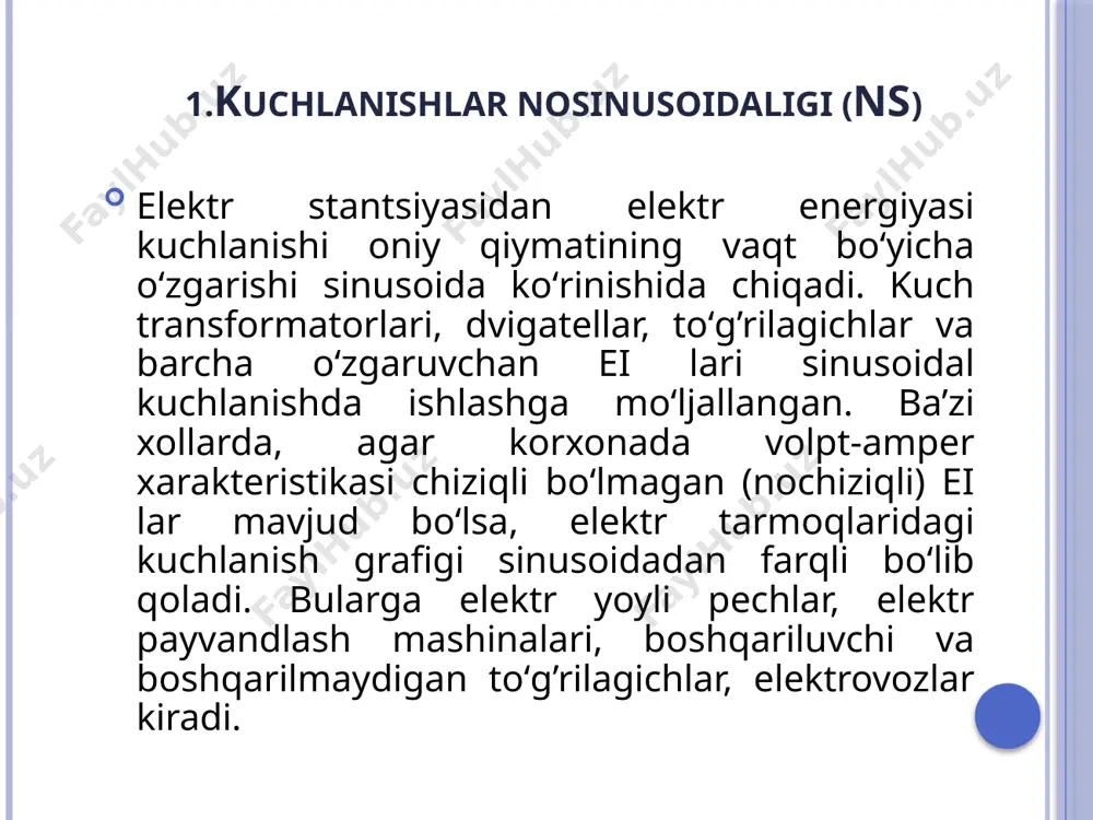 vjud boʻlsa, elektr tarmoqlaridagi kuchlanish grafigi sinusoidadan farqli boʻlib qoladi. bularga elektr yoyli pechlar, elektr payvandlash mashinalari, boshqariluvchi va boshqarilmaydigan toʻg’rilagichlar, elektrovozlar kiradi. foydalanilgan adabiyotlar: chernobrovov n.v. releynaya zaщita. moskva. 1983 g. andreyev v.a. releynaya zaщita i avtomatika sistem elektrosnabjeniya. moskva. 1992 g. krivenkov v.v., novella v.n. releynaya zaщita i avtomatika sistem elektrosnabjeniya. moskva. 1981 g. spravochnik po elektrosnabjeniyu prom predpriyatiy. pod.red fyodrova a.a. moskva 1996 g. pue. rossiya m.2001 g. rele himoyasi va avtomatikasi fanidan ma’ruzalar matni. toshdtu. «elektr ta’minoti» kafedrasi. 2007 y. image2.png image3.png image4.png image5.png image6.png image7.png image8.png image9.png image10.png image11.png /docprops/thumbnail.jpeg