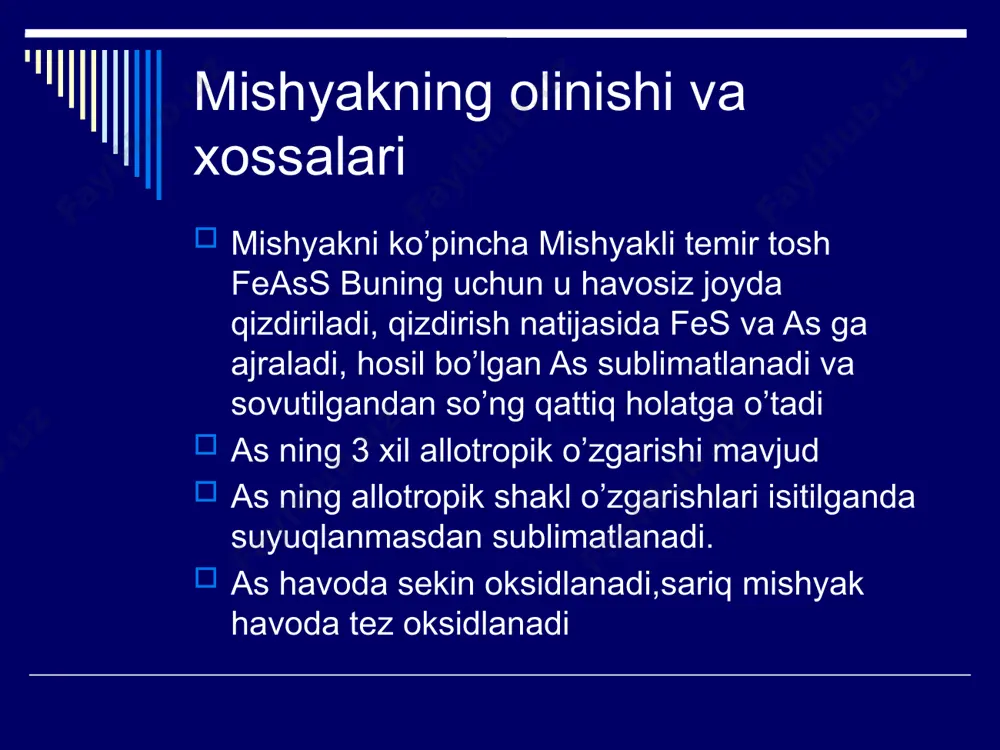 mishyak, surma va vismutning birikmalari, xossalari va olinishi - Page 5
