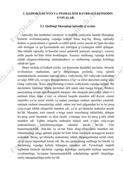 qadimgi dunyo va feodalizm davridagi iqtisodiy g‘oyalar — DOCX