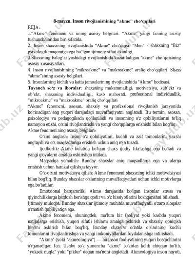 inson rivojlanishining "akme" cho‘qqilari — PDF