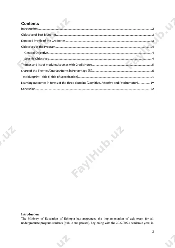 ions of knowledge, skill and attitude. the carefully planned test construction contributes to improve the overall quality of the test in terms of test content validity, difficulty level, discrimination power and test reliability. test preparation is not an easy task; it requires a careful planning and guideline to make the task simple. test construction needs the preparation of test blue print. test blueprint is defined as a complete plan that explains how to develop a test. the term refers to a map or specification of assessment to ensure that all aspects of the curriculum and educational domains are covered by the assessment programs over a specified period of time. it helps curriculum developers/test constructors to match various competencies with the course content and the appropriate modality of assessment. generally, test blueprint will help to ensure tests: 1) appropriately assess the achievement of instructional objectives of the course; 2) appropriately reflect …