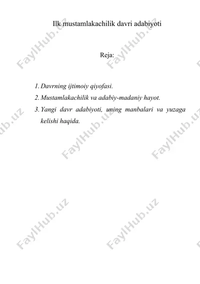 ilk mustamlakachilik davri adabiyoti — DOC
