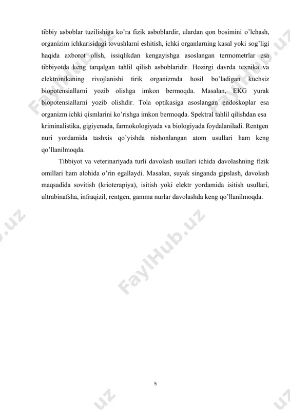 aqlab, astoydil, ozoda, shoshmasdan ishlash kerak. ish joyini sumka, portfel, ortiqcha narsalar bilan to‘ldirib tashlash mumkin emas. yong‘in xavfsizligi choralari. isitish asboblari va yonuvchan reaktivlardan to‘g‘ri foydalanilganda yong‘in xavfi minimal darajagacha pasayadi. biroq har bitta laboratoriyada yong‘in vaqtida kerakli choralarni ko‘rish uchun maxsus anjomlar: o‘to‘chirgich, qum solingan idish va belkurakcha bo‘lishi lozim. ish boshlashdan oldin laboratoriya asbob va apparatlarining tuzilishi va ta’sir prinsiplari bilan tanishish lozim. 1. o‘qituvchining ko‘rsatmasisiz hech qanday qo‘shimcha tajribalar o‘tkazmang. 1. laboratoriya mashg‘ulotlarida foydalaniladigan elektr asboblari lokal tebranishli elektromagnit nurlanish va issiqlik hosil qiladi. ular bilan ishlashda ularni nazoratsiz qolmasligiga e’tibor bering. 1. ish oxirida suvni, elektr isitish asboblari va uskunalarini o‘chirish kerak. kislota yoki ishqorlardan kuyganda birinchi tibbiy yordam. reaktivlardan kimyoviy kuyganda moddaning ta’sir vaqti uzayishi juda xavflidir. ya’ni qancha tez chora ko‘rilsa, kuyishning salbiy ta’siri shuncha kuchsiz bo‘ladi. kislota yoki ishqorlardan kuyganda 10 – 15 daqiqa oqar suvda yuvib turiladi, so‘ngra neytrallovchi vosita bilan …