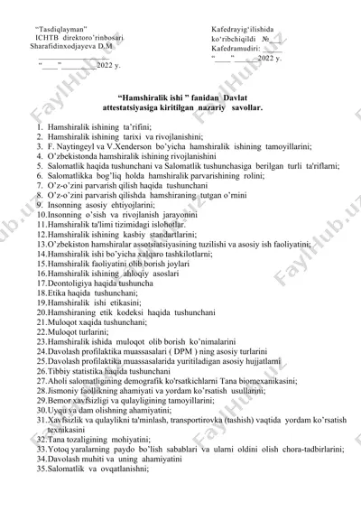 hamshiralik ishining muhtasari — DOCX