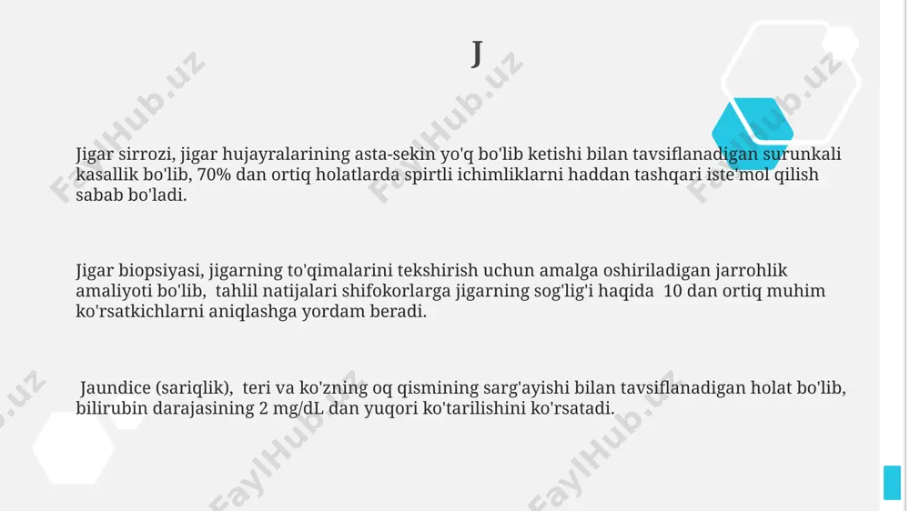 z ichiga oladi. prognoz, bemorning kelajakdagi sog'lig'i haqida taxminni bildiradi va 5 yillik o'lim xavfi kabi statistik ma'lumotlarni o'z ichiga olishi mumkin. e ektopik homiladorlik, bachadonda emas, balki tuxum quvurlarida yoki boshqa joylarda rivojlanadigan homiladorlik turi boʻlib, taxminan 2% homiladorlik holatlarida uchraydi va darhol tibbiy yordam talab qiladi. elektrokardiogramma (ekq) yurak faoliyatini kuzatish uchun ishlatiladigan diagnostika usuli boʻlib, yurakning elektr faolligini 12 ta oʻlchov orqali qayd etadi va yurak ritmi buzilishlarini aniqlashga yordam beradi. emboliya, qon tomirlarini tiqib qo'yadigan moddalar, masalan, qon ivishi yoki yog' tomirlari, bilan bog'liq holat bo'lib, o'pka arteriyalarida yoki boshqa joylarda paydo bo'lishi mumkin va hayot uchun xavf tug'dirishi mumkin. d doppler ultratovush tekshiruvi, qon oqimining tezligini o'lchash uchun ishlatiladigan bir usul bo'lib, yurak, qon tomirlar va boshqa organlardagi qon oqimini tasvirlashga yordam beradi. bu tekshiruv 2d va 3d tasvirlarni bera oladi. dermatologiya, teri kasalliklarini o'rganadigan tibbiyotning bir sohasi bo'lib, uning 100 dan ortiq turdagi kasalliklarini …
