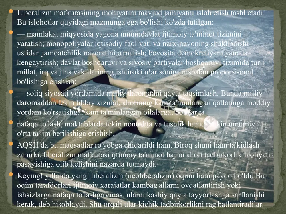 qo'yildi. davlat xizmatchilarining ish tashlash o'tkazishlai taqiqlandi. to'g'ri, prezident trumen bu qonunni tasdiqlamagan. biroj aqsh kongressi prezident vetosini bekor qila olgan va taft-xartli qonuij kuchga kirgan. 1952-yilgi prezident saylovlarida mashhur harbiy qo'mondon, general d. eyzenxauer (respublikachilar partiyasining nomzodi) g'alaba qozondjj uning ichki siyosatida o'zgacha fikrlovchilarni ta'qib etish kompaniyas boshlandi. bu kompaniyani senator j. makkarti boshqardi. uning rahbarligida aqsh senati «amerikaga qarshi faoliyatni tekshirish ko-missiyasi» ni tuzdi. komissiya aqsh ning ichki va tashqi siyosati haqida rasmiy nuqtayi nazardan o'zgacha fikr bildirganlarni qo'poruvchilikda aybladi. komissiya aqsh konstitutsiyasi ruhiga zid ravishda aybdor deb topilgan kishilarni qamoq jazosiga hukm etardi, jarima solar yoki ishdan haydash haqida qaror chiqarar edi. to'g'ri, aqsh senati 1954-yilda makkarti xatti-harakatini qoralagan. 50-yillarda negr xalqining o'z haq-huquqi uchun kurashi kuchaydi. b1 kurashning rahbari ruhoniy martin lyuter king edi. u kurashning kuch ishlatmaslik yo'lini tanlagan. 1956-yilda aqsh oliy sudi avtobuslarda oq tanli va qora tanlilar uchun alohida joy ajratishni, maktablarda esa …