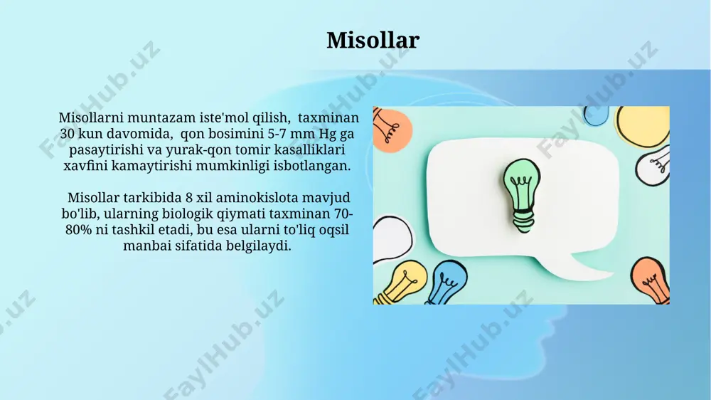 t beradi. masalan, 10, 20, 30, 40, 100 sonlar majmuida o'rtacha qiymat 40, mediana 30, moda esa yo'q. tarixiy ma'lumotlar 15-asrda gutenberg tomonidan ixtiro qilingan matbaa texnologiyasi kitob chop etishni tezlashtirdi va bir necha million nusxada kitoblar tarqalishini ta'minladi, bu esa tarixiy ma'lumotlarning ommaviylashishiga sabab bo'ldi. tarixiy ma'lumotlarni saqlashning eng qadimgi usullaridan biri loy taxtachalar bo'lib, miloddan avvalgi 3200-yillarda mesopotamiyada keng qo'llanilgan va taxminan 100 000 dan ortiq bunday taxtacha topilgan. e'tiboringiz uchun rahmat @taqdimot_robot image2.jpg image3.jpg image4.jpg image5.jpg image6.jpg image7.jpg image8.jpg image9.jpg image10.jpg image11.jpg image12.jpg image13.jpg image14.jpg image15.jpg image16.jpg image17.jpg image18.jpg image1.png