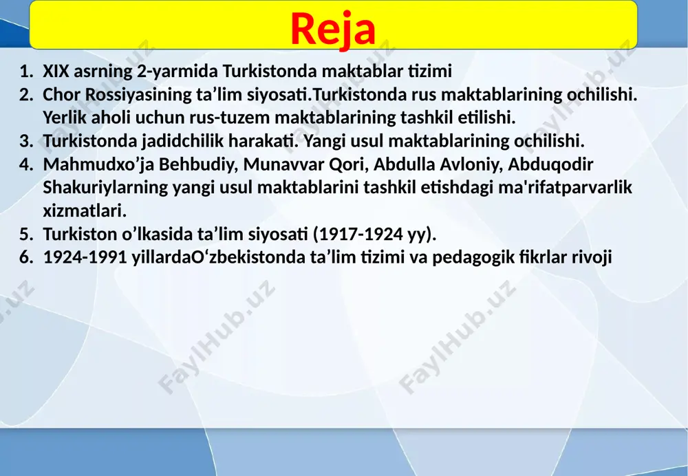 olalar, 4000 nafar o’quvchi qizlar qayd etilgan. birgina sebzor dahasida 25 nafar o’g’il bolalar va 15 nafar qizlar, shayxontohur dahasida esa 20 ta o’g’il bolalar va 10 ta qizlar maktablari mavjud bo’lgan. otinbibi maktabida o’quvchi qizlar bilan birgalikda o’g’il bolalar ham birga ta’lim olgan hollari ham bo’lgan. qizlar maktablaridagi mashg’ulotlarda asosan fors-tojik va turkiy tildagi asarlar o’rgatilgan. ushbu ta’lim muassasalarida “ta’limi bayonot”, va boshqa sharq axloqiy madaniyatini o’z ichiga oluvchi fanlar o’qitilgan. a.p.xoroshxinning 1876 yildagi malumotiga ko’ra, qizlar 7-11 yoshdan o’qitilgan, 11-15 yoshdan esa tikuvchilikka o’rgatilgan. bundan shu narsa kuzatiladiki, qizlar maktablaridagi ta’lim dasturlari o’g’il bolalar maktablari dasturlariga nisbatan kam qamrovli bo’lgan. “muosharat odobi”, “tarbiyali xotun” mustamlakachilik tizimini o’rnatilishi va o’lkada rus aholisi soni o’sib borishi bilan rus tilida so’zlashuvchi aholi qizlarini ta’limga bo’lgan ehtiyoj o’sib bordi. qizlar uchun gimnaziya, mariin bilim yurtlari kabi ta’lim muassasalarini tashkil etildi va mazkur maskanlarda mahalliy aholi vakillarini talim olishlariga imkon berilishi kam miqdorda …