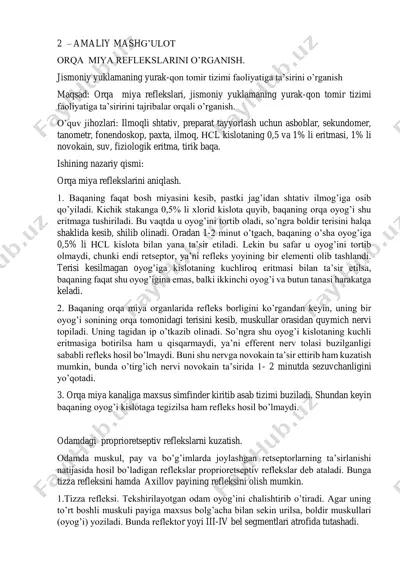 orqa miya reflekslarini o'rganish — PDF