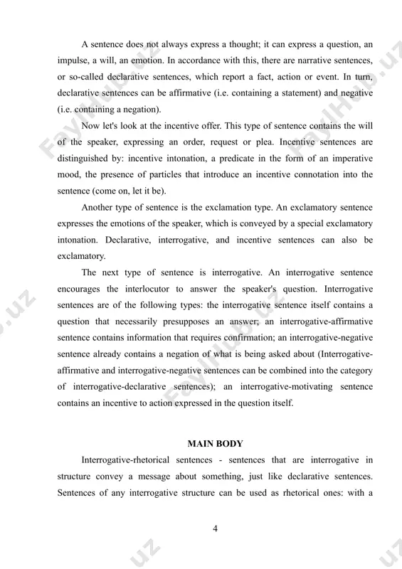 s with a declarative sentence. 1. content essence of rhetorical questions the term “rhetorical question” has been used for centuries not so much to reflect any clearly defined linguistic reality, but rather to denote a speech technique. therefore, the theory does not provide a comprehensive description of the rhetorical question. there are a number of figures associated with the “rhetorical” use of interrogative sentences. these are the names of some figures from the work of the american researcher r.a. lanham, who distinguished: 1) a question implying a categorical statement or denial; 2) a question that requires an answer; 3) a question addressed by the speaker to himself; 4) emotional speech that encourages listeners to have similar feelings; 5) a question with the purpose of reproaching or scolding someone rather than obtaining information. the identification in rhetoric of such figures as questioning (interrogation) and answering (?) (subjection) predetermined the division of …