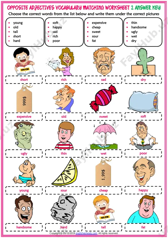 opposite adjectives vocabulary matching worksheet - Page 4